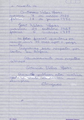 010 – Continuação de carta de Odércia Villas Boas a Cláudio Tsuyoshi Suenaga