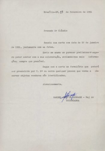 037 – Carta do major-aviador Mardem José de Andrade a Cláudio Tsuyoshi Suenaga